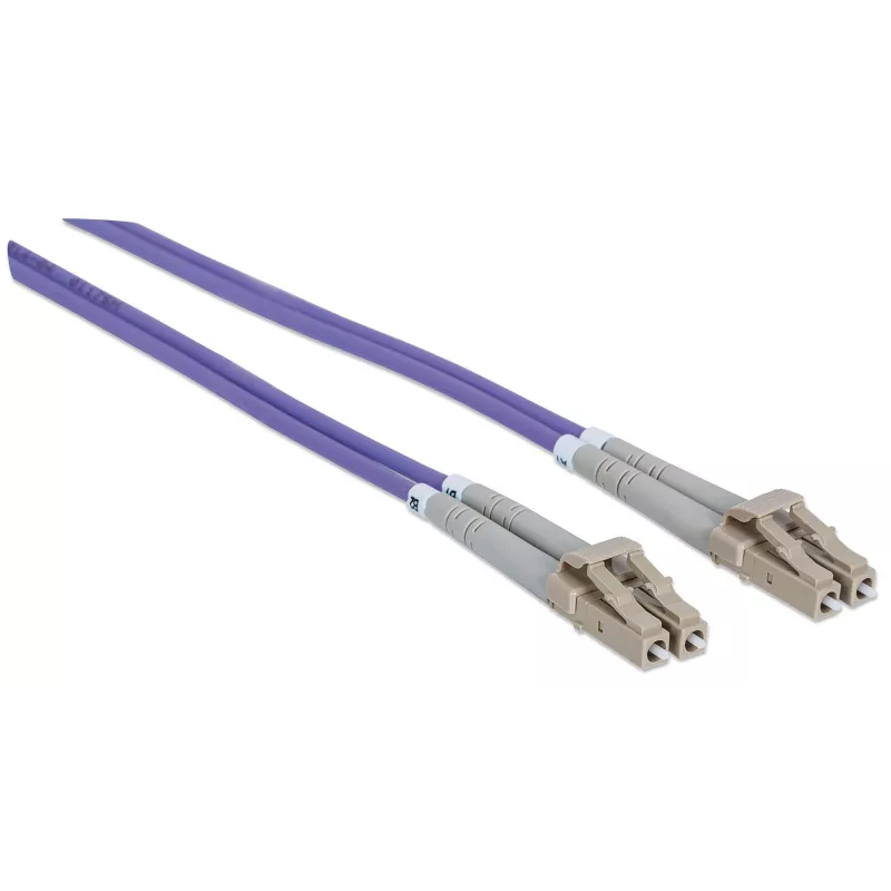 Cable de fibra óptica patch Intellinet, OM4, LC/LC, 2 m, violeta, dúplex, multimodo, 50/125 µm, LSZH, fibra óptica, garantía de por vida
