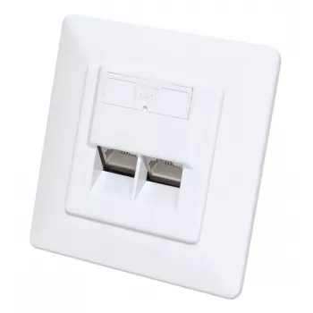 Toma de pared Intellinet RJ45 blindada Cat6a 10G de 2 puertos para empotrar con marco embellecedor, STP, blanco señal RAL9003