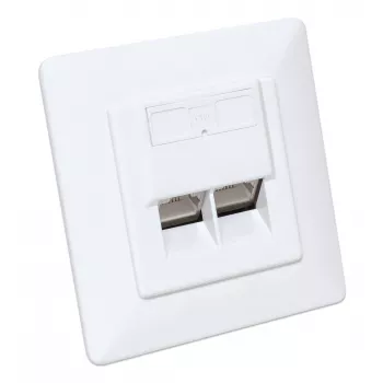Toma de pared Intellinet RJ45 blindada Cat6a 10G de 2 puertos para empotrar con marco embellecedor, STP, blanco señal RAL9003