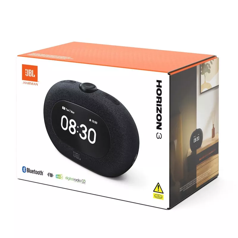Radio reloj JBL HORIZON 3 — DAB/DAB+/FM, 5W RMS, 65–20000 Hz, Pantalla LCD, Dial giratorio, negro