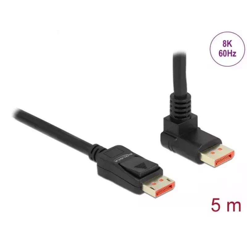 Cable DisplayPort DeLOCK 87057 8K 60Hz 5m Conector macho a conector macho 90° en ángulo