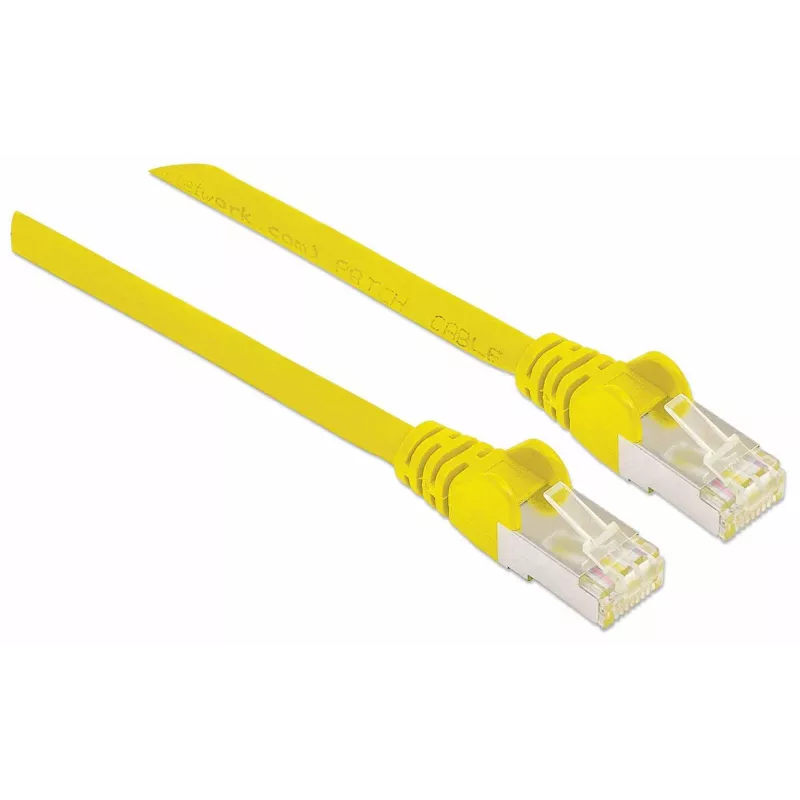 Cable de parcheo de red Intellinet, Cable Cat7/Conector Cat6A, 0,5 m, Amarillo, Cobre, S/FTP, LSOH / LSZH, PVC, RJ45, contactos dorados, sin protección de lengüeta, moldeado, garantía de por vida
