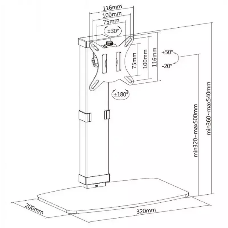 Equip 43,2 cm – 81,3 cm (17 pulgadas – 32 pulgadas) Soporte de monitor de pie Negro capacidad de carga 8 kg