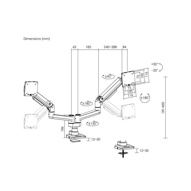 Equip Soporte de mesa para doble monitor de alta capacidad de 17 a 35 pulgadas, Blanco