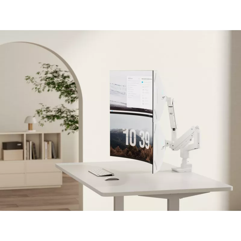 Equip Soporte de mesa para doble monitor de alta capacidad de 17 a 35 pulgadas, Blanco