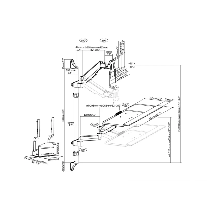 Equip Estación de trabajo de pared para un monitor de 17 a 32 pulgadas