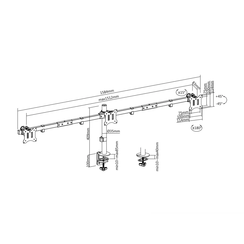 Equip Soporte de mesa con brazo articulado para triple monitor de 17 a 32 pulgadas Abrazadera/Pasacables de mesa 21 kg