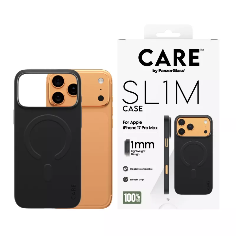 Funda para móvil PanzerGlass CARE™ SL1M Case negra con MagSafe para iPhone 17 Pro Max