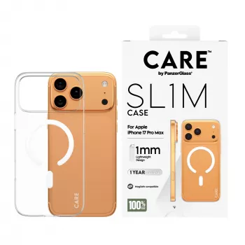 Funda protectora PanzerGlass CARE™ SL1M transparente con MagSafe para iPhone 17 Pro Max