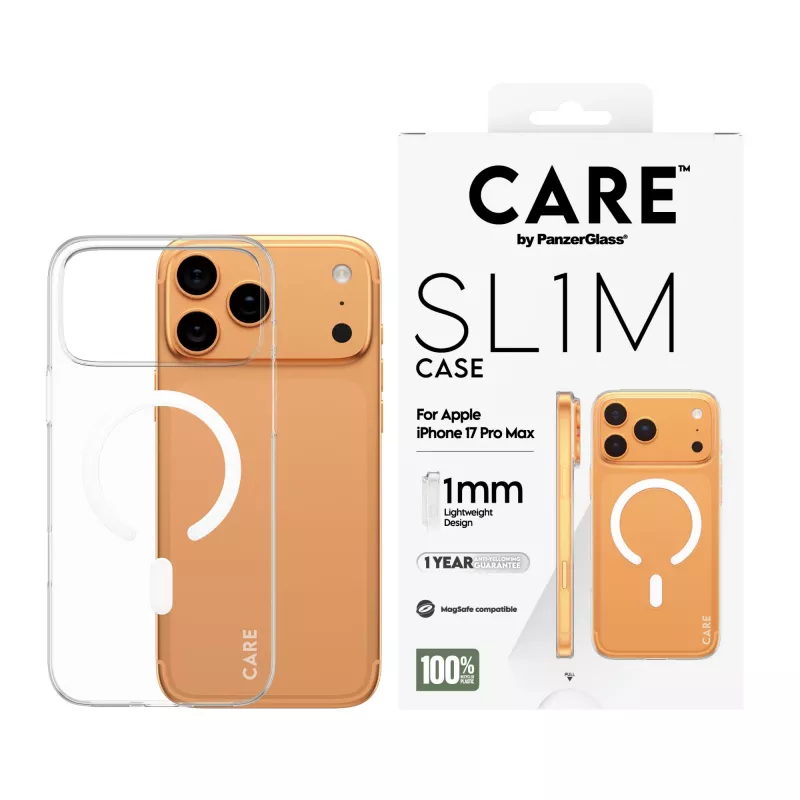 Funda protectora PanzerGlass CARE™ SL1M transparente con MagSafe para iPhone 17 Pro Max