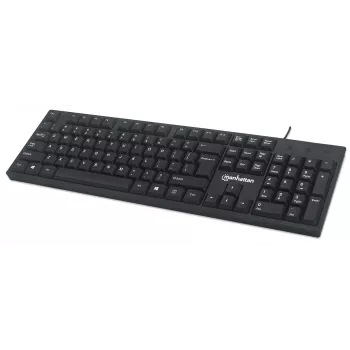 Teclado Manhattan USB con cable, negro, teclas de tamaño completo, cable 1,5 m, conector USB-A, Plug and Play, tres años de garantía