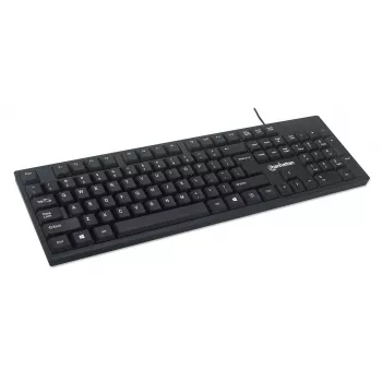 Teclado Manhattan USB con cable, negro, teclas de tamaño completo, cable 1,5 m, conector USB-A, Plug and Play, tres años de garantía