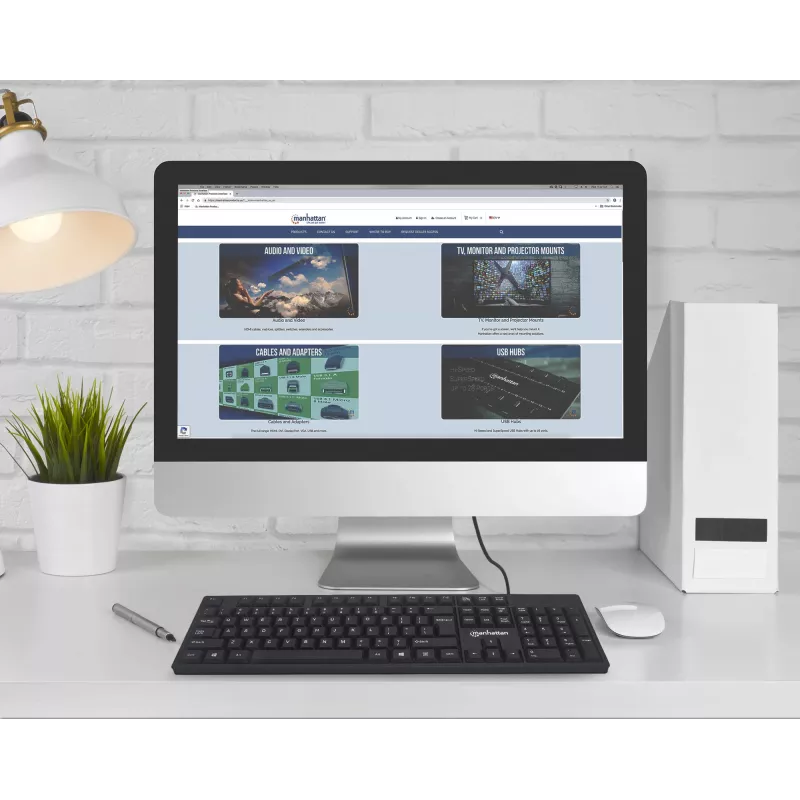 Teclado Manhattan USB con cable, negro, teclas de tamaño completo, cable 1,5 m, conector USB-A, Plug and Play, tres años de garantía