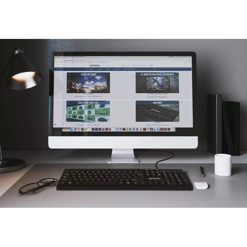 Teclado Manhattan USB con cable, negro, teclas de tamaño completo, cable 1,5 m, conector USB-A, Plug and Play, tres años de garantía