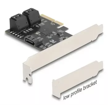 Adaptador SATA interno DELOCK 90890 — PCIe a 5× SATA (JMicron JMB585), low-profile, negro
