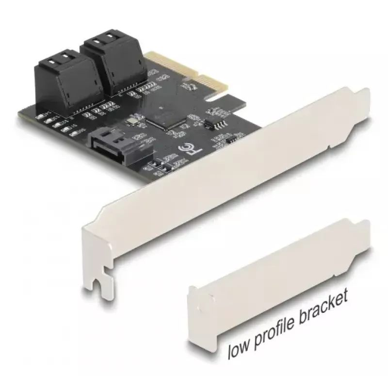 Adaptador SATA interno DELOCK 90890 — PCIe a 5× SATA (JMicron JMB585), low-profile, negro