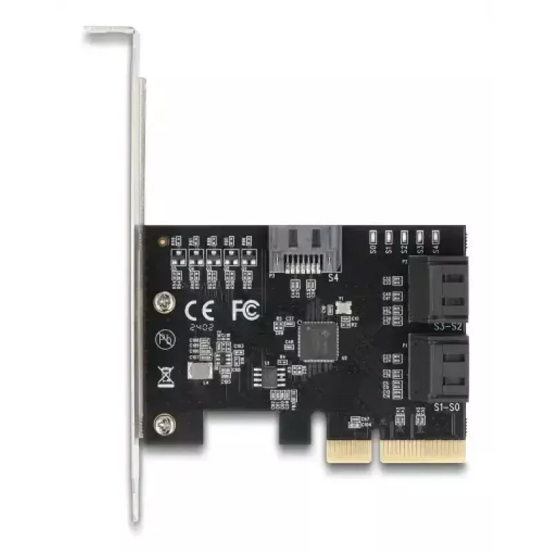 Adaptador SATA interno DELOCK 90890 — PCIe a 5× SATA (JMicron JMB585), low-profile, negro
