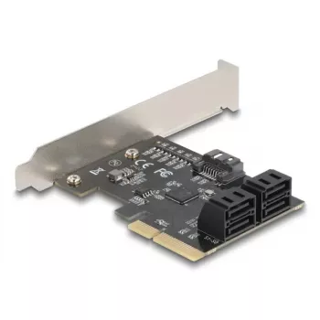 Adaptador SATA interno DELOCK 90890 — PCIe a 5× SATA (JMicron JMB585), low-profile, negro