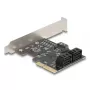 Adaptador SATA interno DELOCK 90890 — PCIe a 5× SATA (JMicron JMB585), low-profile, negro