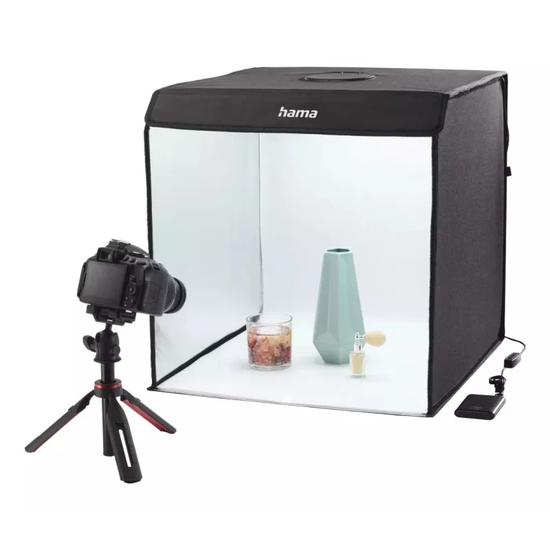 Mini estudio fotográfico HAMA caja plegable con anillo de luz LED 50×50 cm, Modelo 00004664