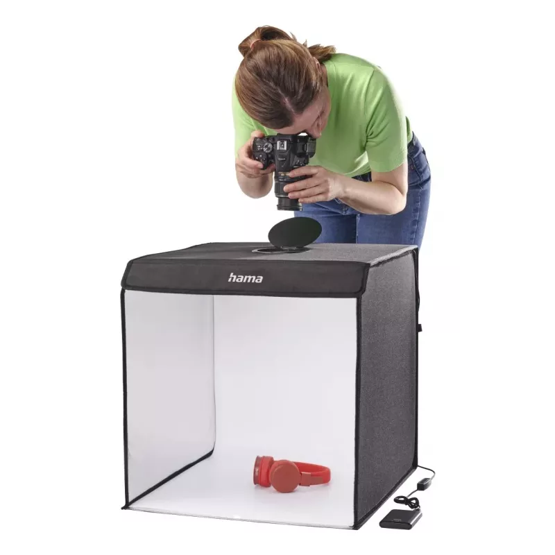 Mini estudio fotográfico HAMA caja plegable con anillo de luz LED 50×50 cm, Modelo 00004664