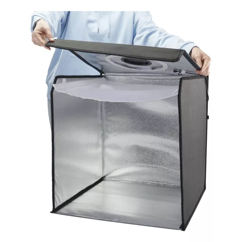 Mini estudio fotográfico HAMA caja plegable con anillo de luz LED 50×50 cm, Modelo 00004664