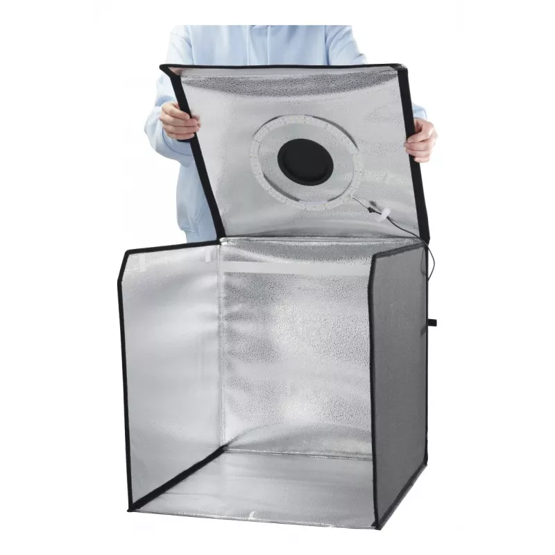 Mini estudio fotográfico HAMA caja plegable con anillo de luz LED 50×50 cm, Modelo 00004664