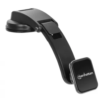 Soporte universal para salpicadero de coche Manhattan con soporte magnético para smartphone, uso horizontal o vertical, Negro, tres años de garantía