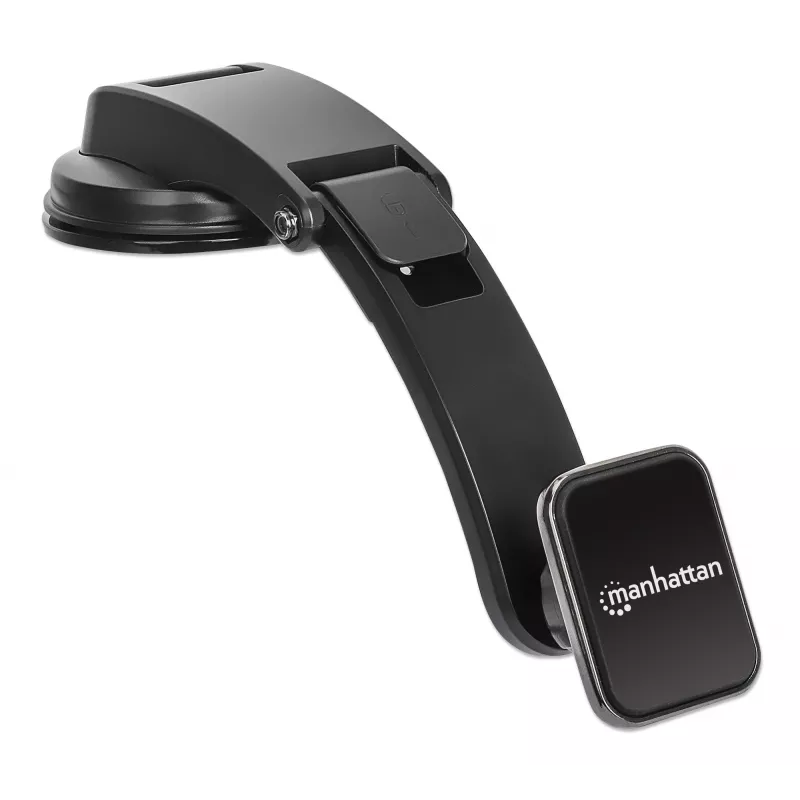 Soporte universal para salpicadero de coche Manhattan con soporte magnético para smartphone, uso horizontal o vertical, Negro, tres años de garantía
