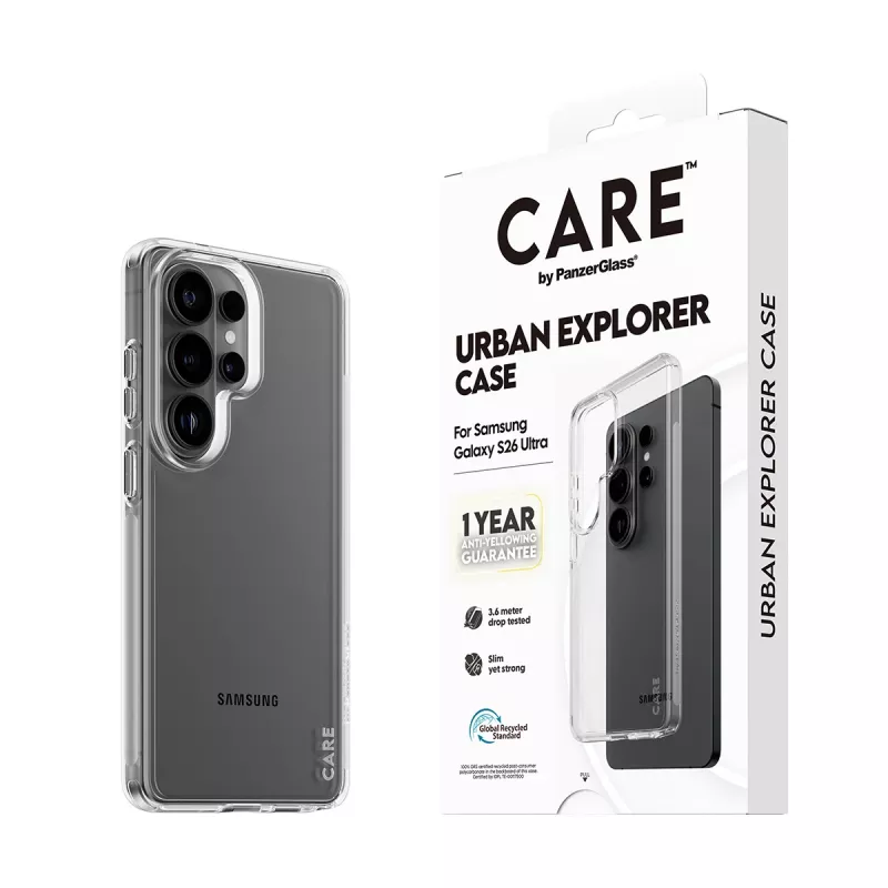 Funda protectora PanzerGlass CARE by Urban Explorer Case para Samsung Galaxy S26 Ultra, transparente