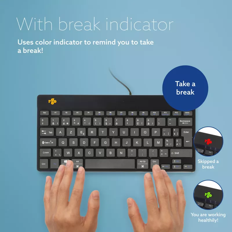 R-Go Tools teclado ergonómico R-Go Compact Break, teclado compacto con software de pausas, AZERTY (BE), con cable, negro