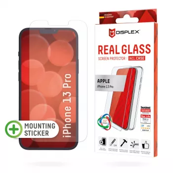 Displex protector de pantalla (10H) + funda para Apple iPhone 13 Pro, adhesivo de montaje, + funda, vidrio templado, lámina protectora antirrayaduras