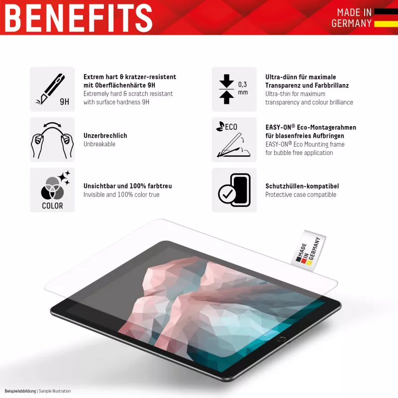 Displex Tablet Glass (9H) para Samsung Galaxy Tab A8, marco de montaje Eco, irrompible, ultrafino, invisible
