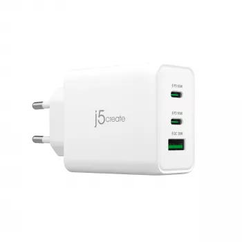 j5create JUP3365E-EN Cargador GaN USB-C® de 65W y 3 puertos, interior, AC, Blanco