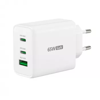 j5create JUP3365E-EN Cargador GaN USB-C® de 65W y 3 puertos, interior, AC, Blanco