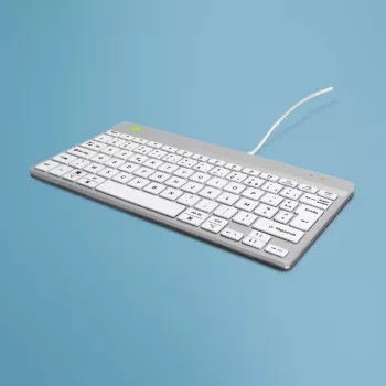 R-Go Tools Teclado ergonómico R-Go Compact Break, teclado compacto con software de pausas, AZERTY (FR), con cable, blanco