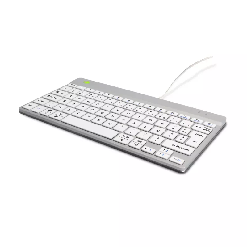 R-Go Tools Teclado ergonómico R-Go Compact Break, teclado compacto con software de pausas, AZERTY (FR), con cable, blanco