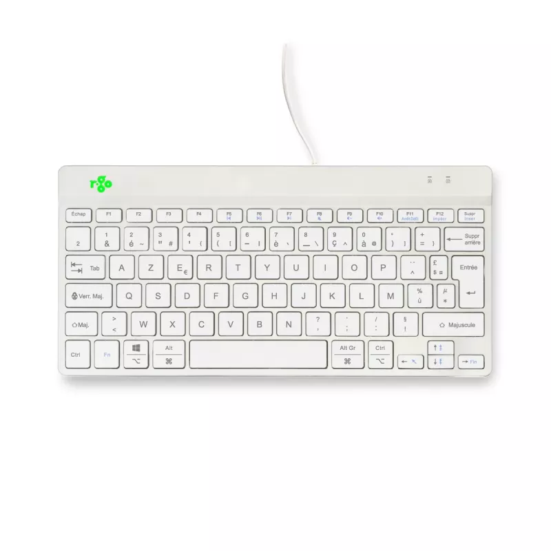 R-Go Tools Teclado ergonómico R-Go Compact Break, teclado compacto con software de pausas, AZERTY (FR), con cable, blanco