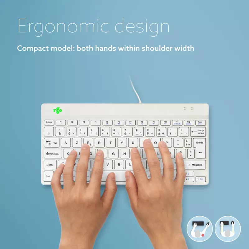R-Go Tools Teclado ergonómico R-Go Compact Break, teclado compacto con software de pausas, AZERTY (FR), con cable, blanco