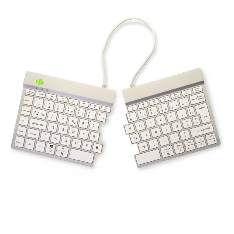 R-Go Tools Teclado ergonómico R-Go Split Break con software de pausas, teclado ergonómico dividido, AZERTY (FR), Bluetooth, blanco