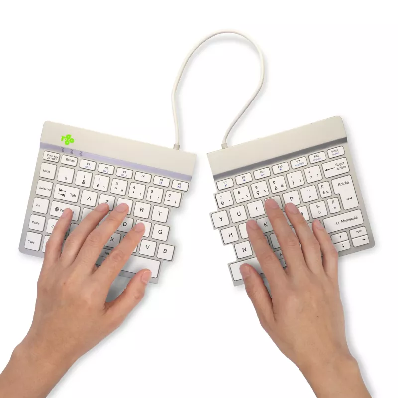 R-Go Tools Teclado ergonómico R-Go Split Break con software de pausas, teclado ergonómico dividido, AZERTY (FR), Bluetooth, blanco