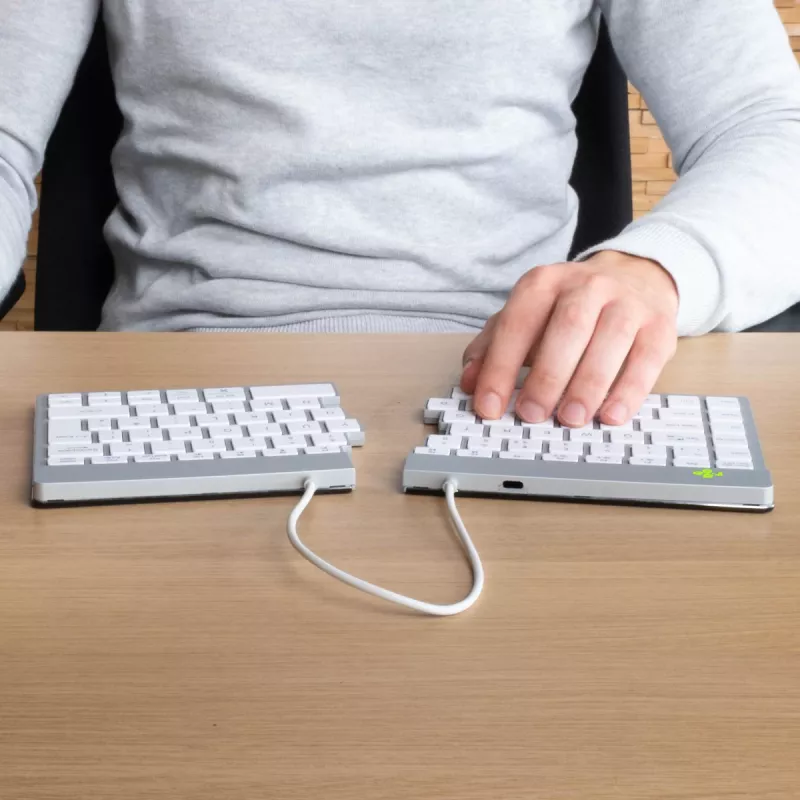 R-Go Tools Teclado ergonómico R-Go Split Break con software de pausas, teclado ergonómico dividido, AZERTY (FR), Bluetooth, blanco