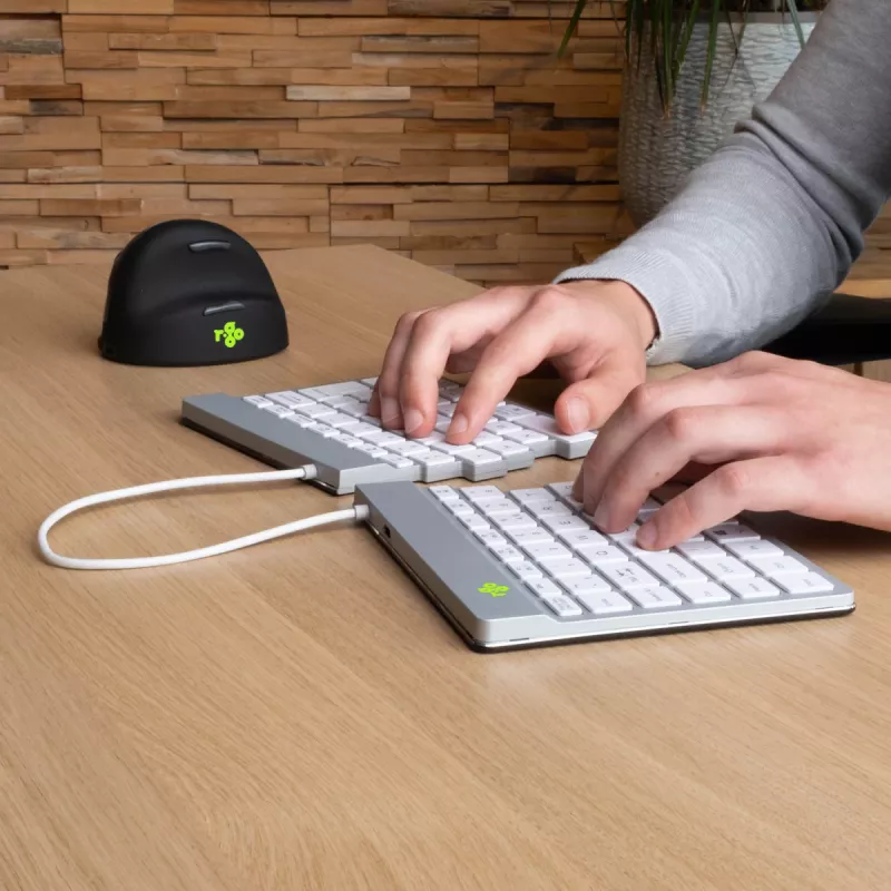 R-Go Tools Teclado ergonómico R-Go Split Break con software de pausas, teclado ergonómico dividido, AZERTY (FR), Bluetooth, blanco