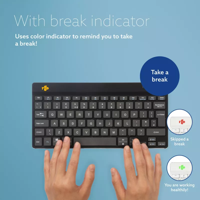 R-Go Tools Teclado ergonómico R-Go Compact Break, teclado compacto con software de pausas, AZERTY (BE), Bluetooth, Negro