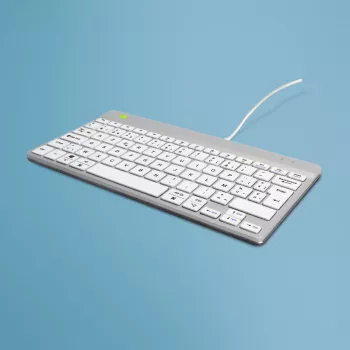 R-Go Tools Teclado ergonómico R-Go Compact Break, teclado compacto con software de pausas, AZERTY (BE), con cable, blanco