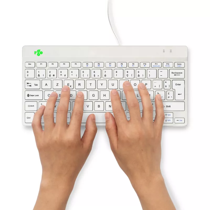 R-Go Tools Teclado ergonómico R-Go Compact Break, teclado compacto con software de pausas, AZERTY (BE), con cable, blanco