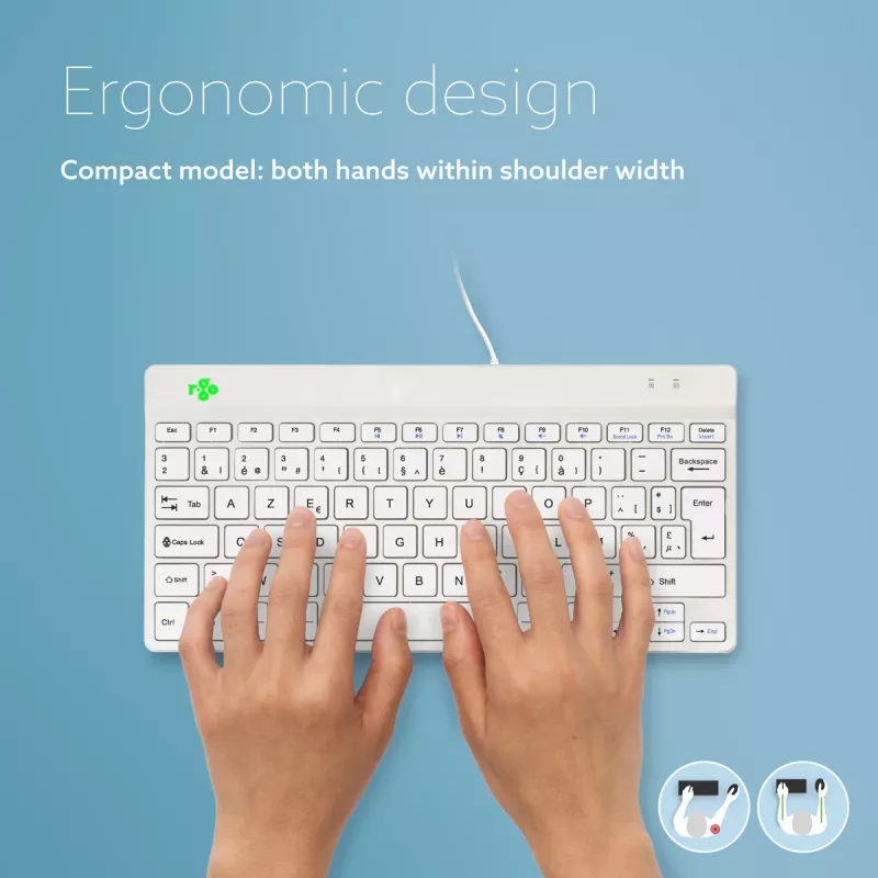 R-Go Tools Teclado ergonómico R-Go Compact Break, teclado compacto con software de pausas, AZERTY (BE), con cable, blanco