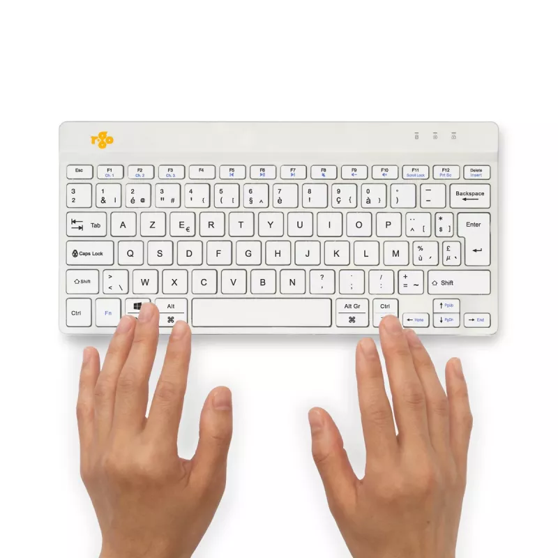 R-Go Tools Teclado ergonómico R-Go Compact Break, teclado compacto con software de pausas, AZERTY (BE), Bluetooth, blanco