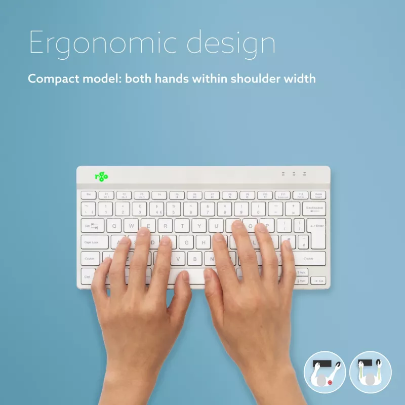 R-Go Tools Teclado ergonómico R-Go Compact Break, teclado compacto con software de pausas, AZERTY (BE), Bluetooth, blanco