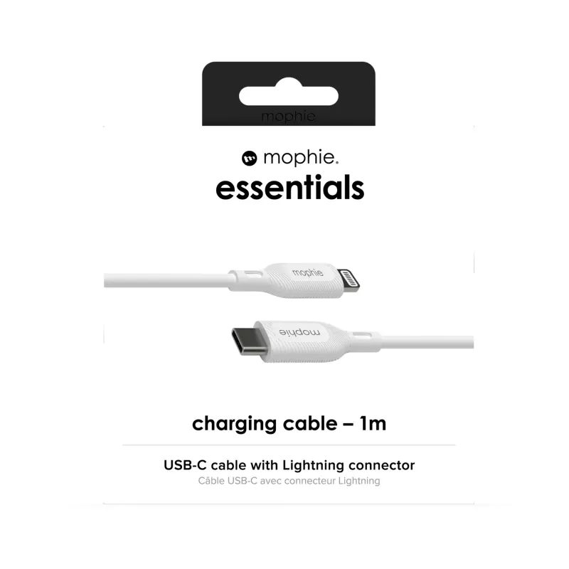 mophie essentials Cable de carga Lightning a USB-C (1M) Blanco